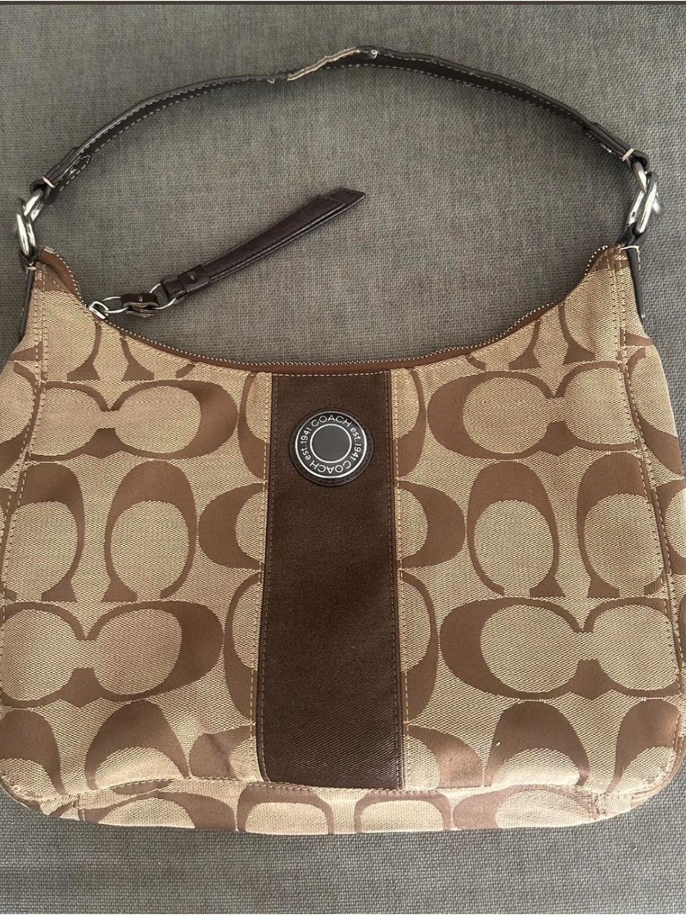 Coach Tan and Brown Signature Canvas Shoulder Bag